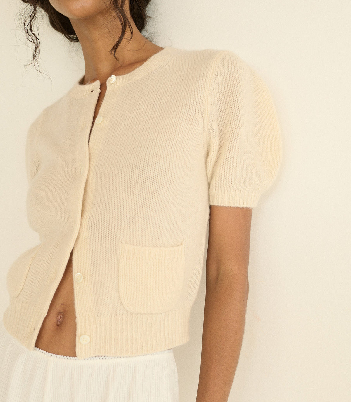 Alesia Cashmere Cardigan in Dogwood, view 3