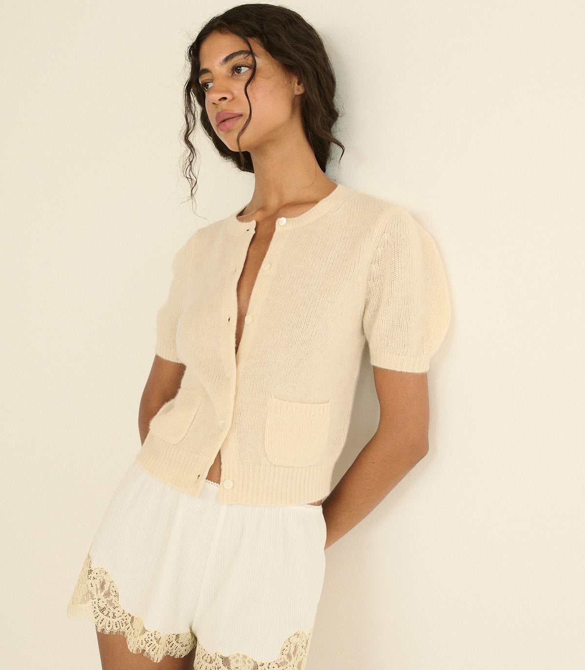 Alesia Cashmere Cardigan in Dogwood, view 4