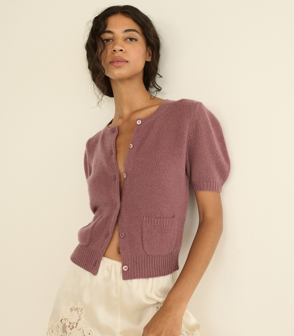 Alesia Cashmere Cardigan in Rose Mauve
