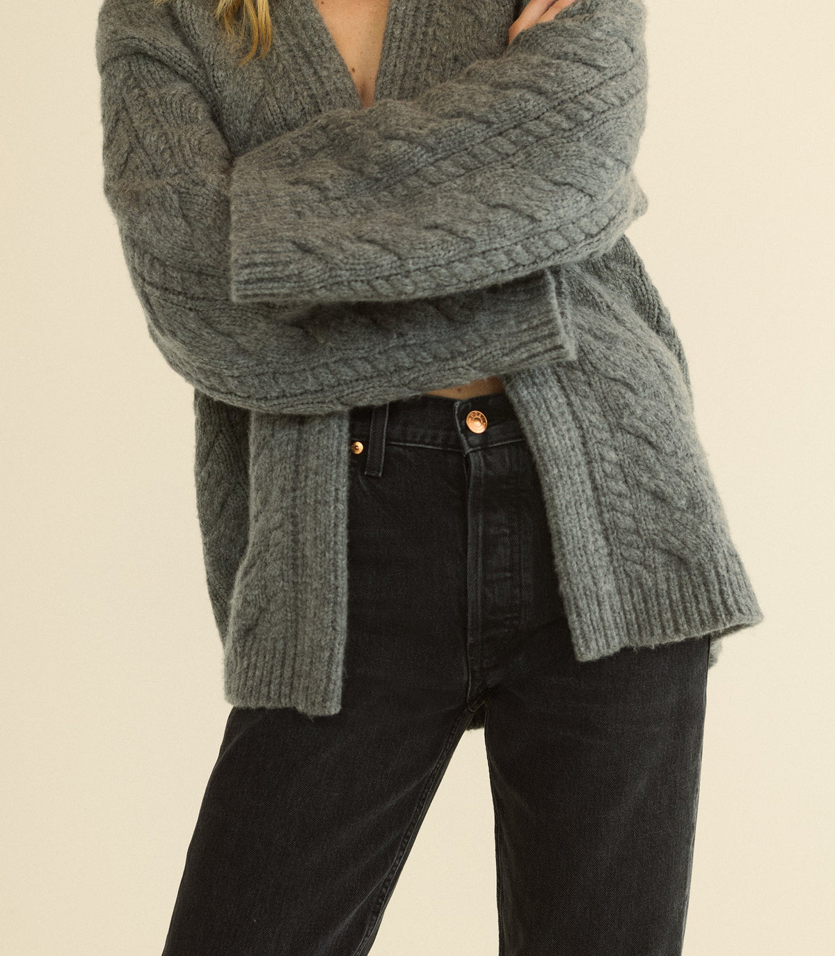 Alpine Cardigan in Charcoal Melange, view 2