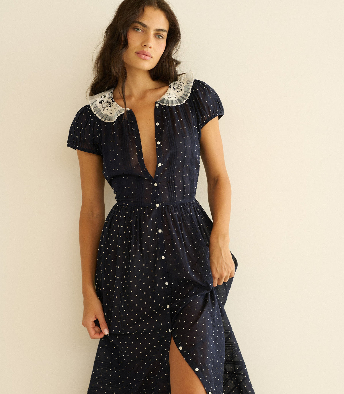 Amérie Dress in Navy Flock Dot, view 4