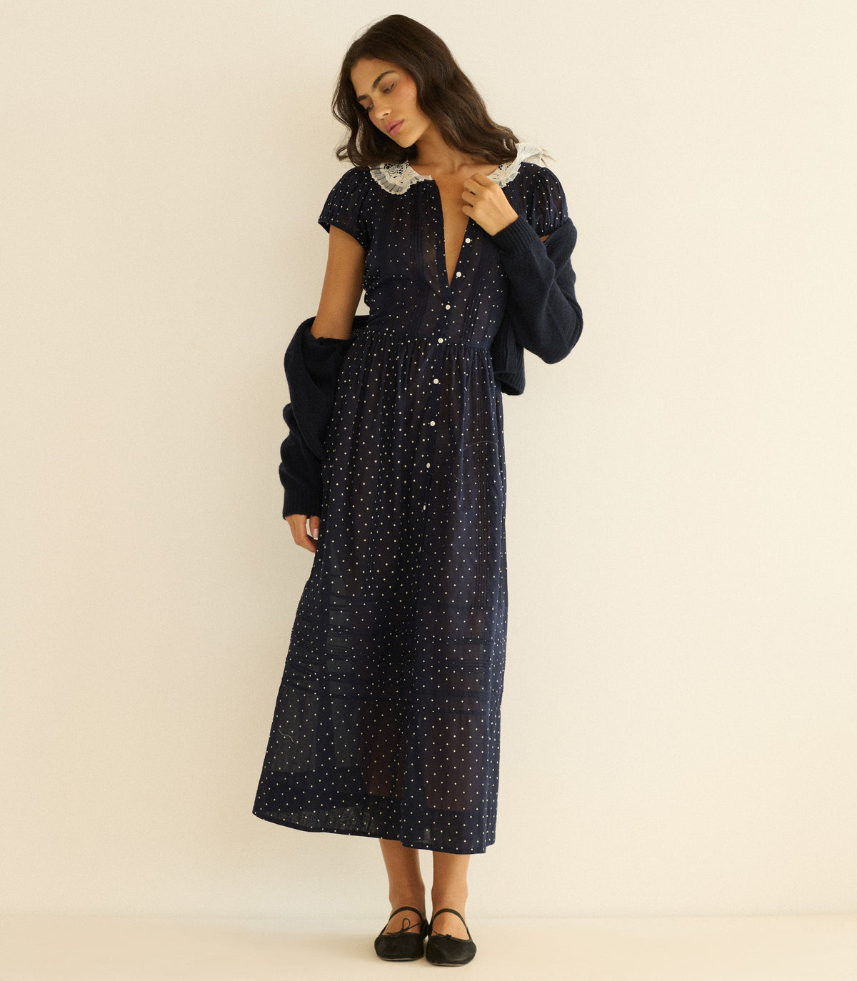 Amérie Dress in Navy Flock Dot
