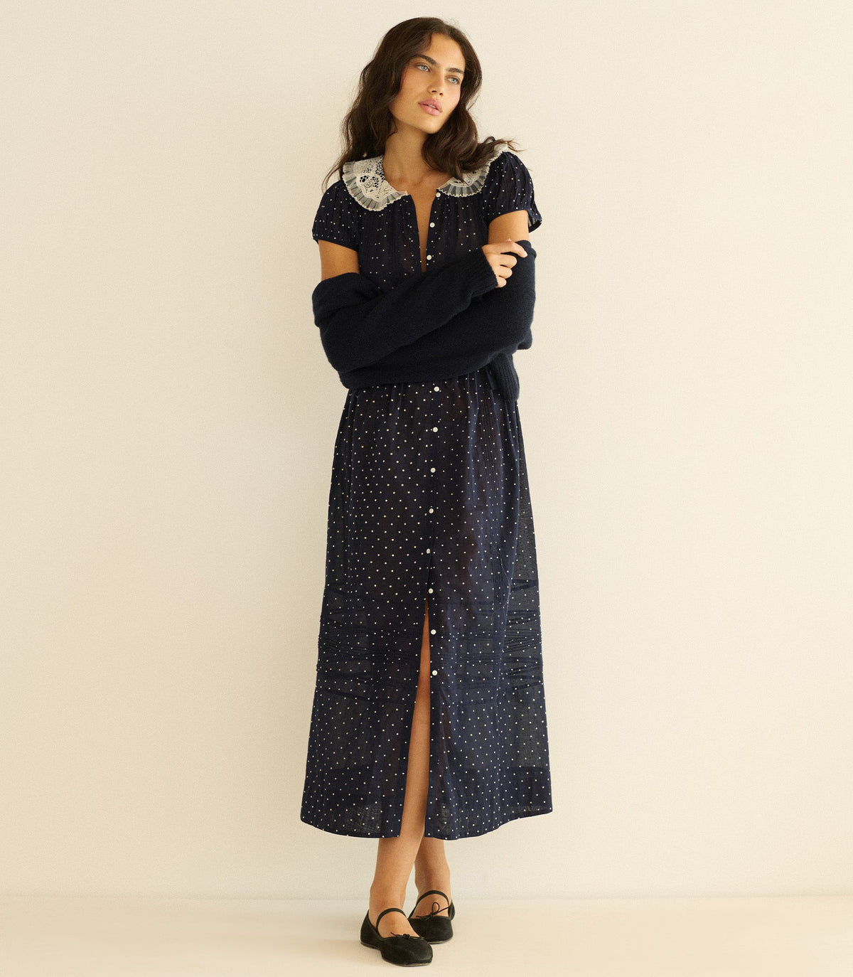 Amérie Dress in Navy Flock Dot, view 5