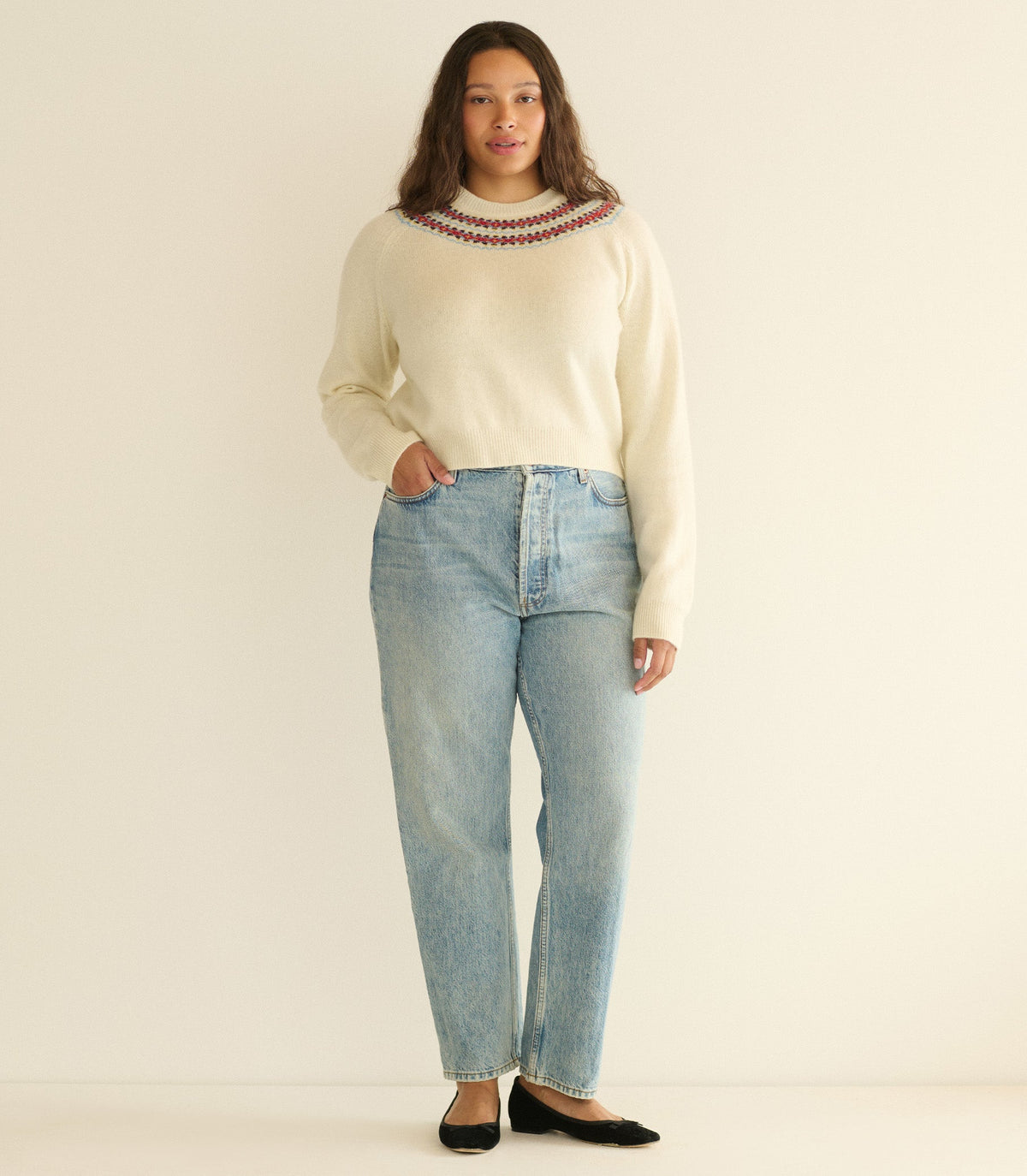 Boniface Sweater in Ivory Annecy Fair Isle, view 8