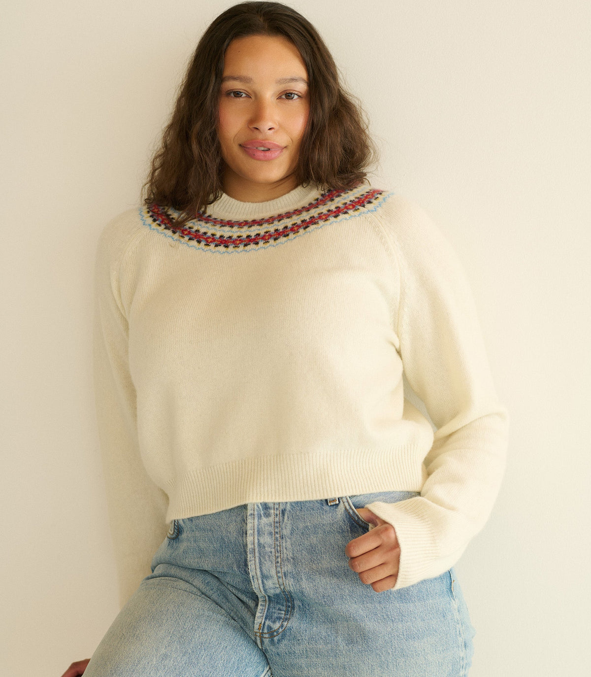 Boniface Sweater in Ivory Annecy Fair Isle, view 7