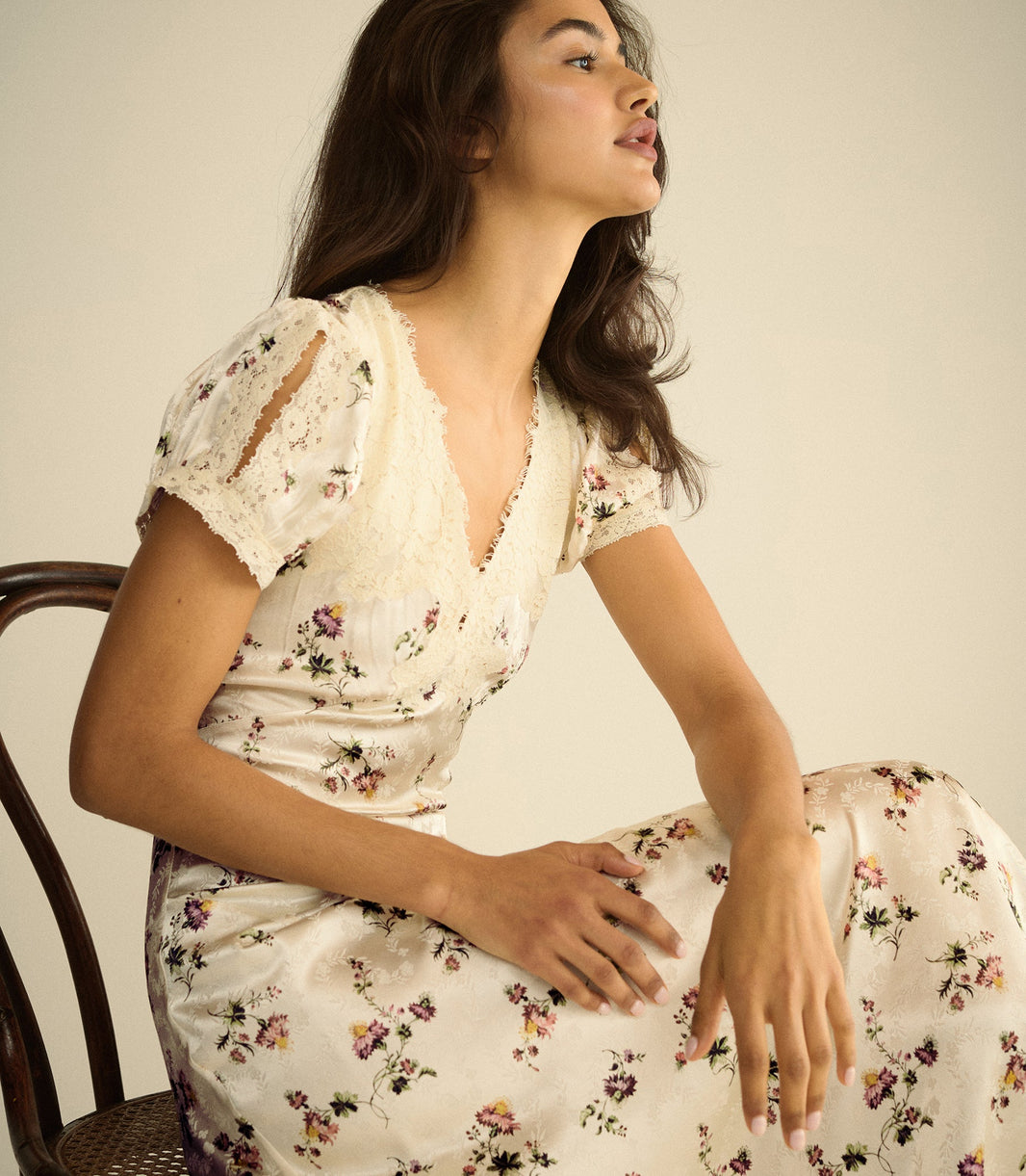 Celia Dress in Creme Hillside Thistles
