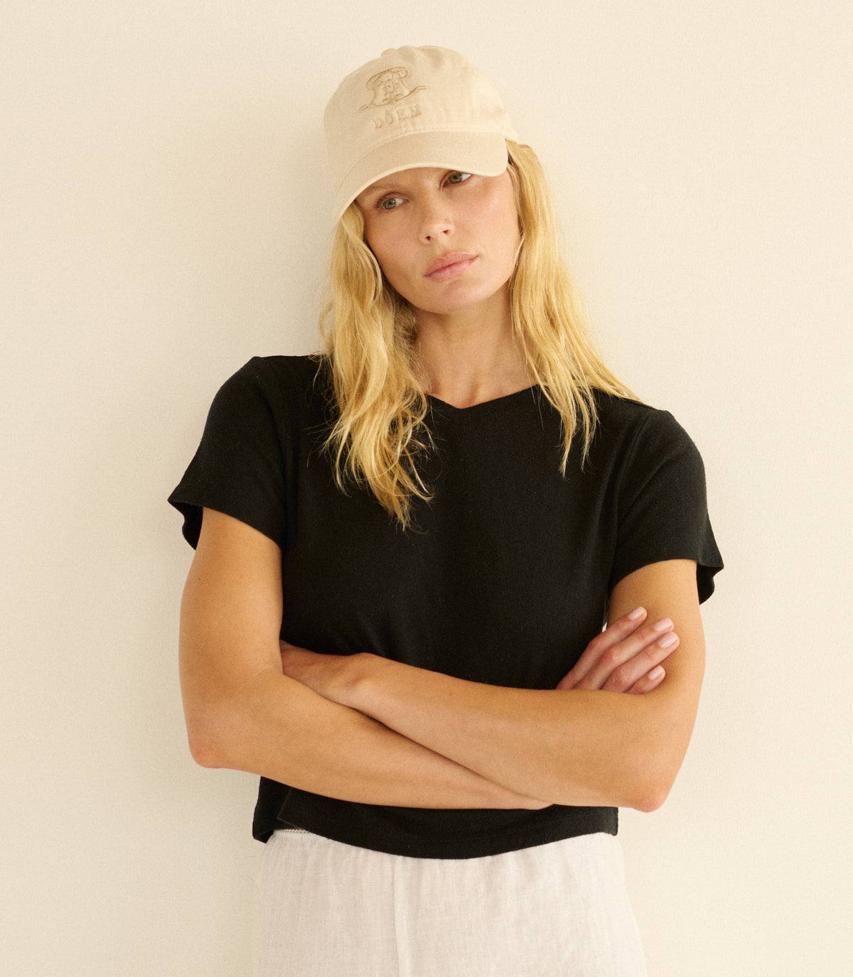 Claro Baseball Hat in Cream Cotton, view 2