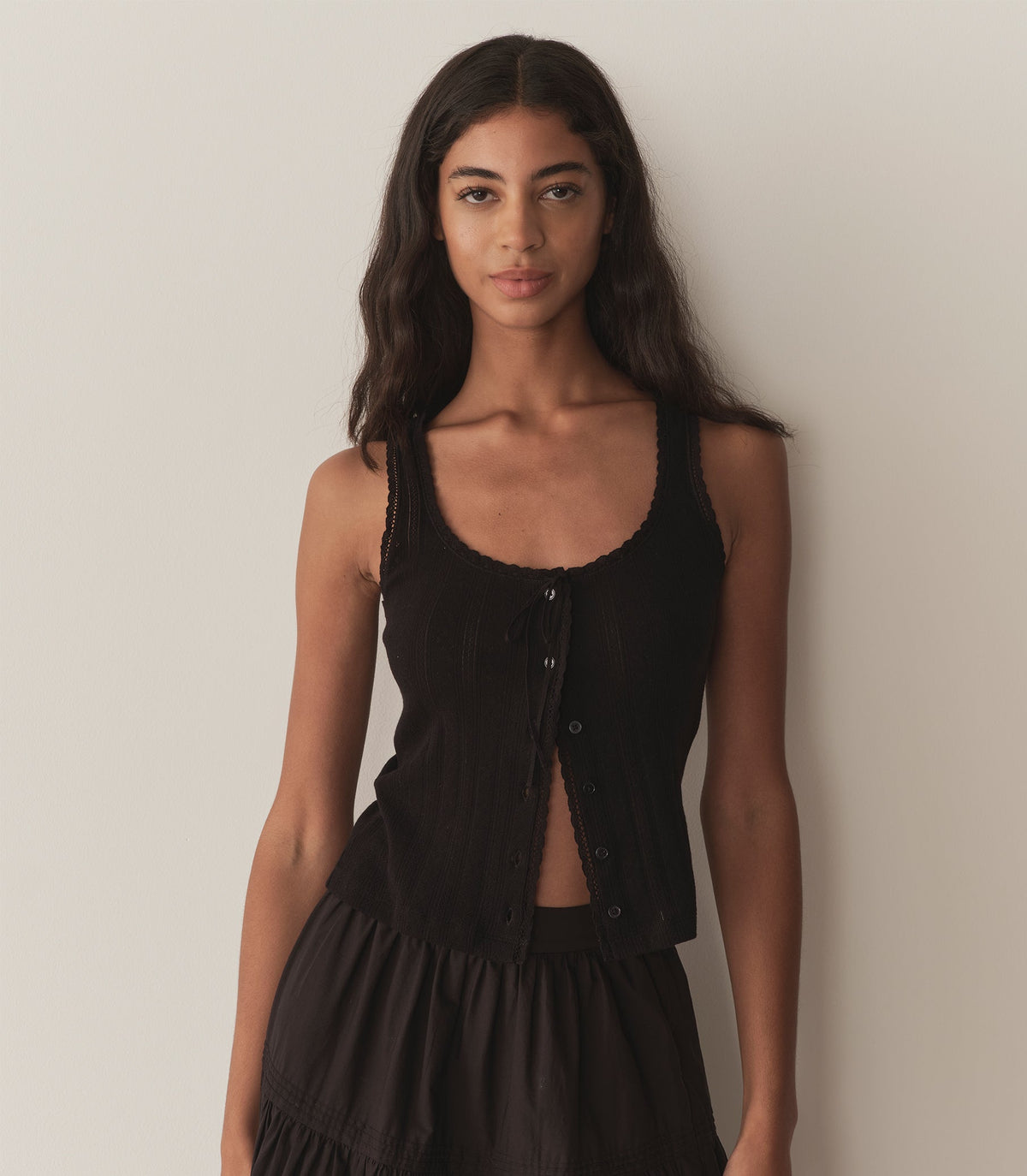 Lois Tank in Black Quelle Jolie Pointelle, view 7