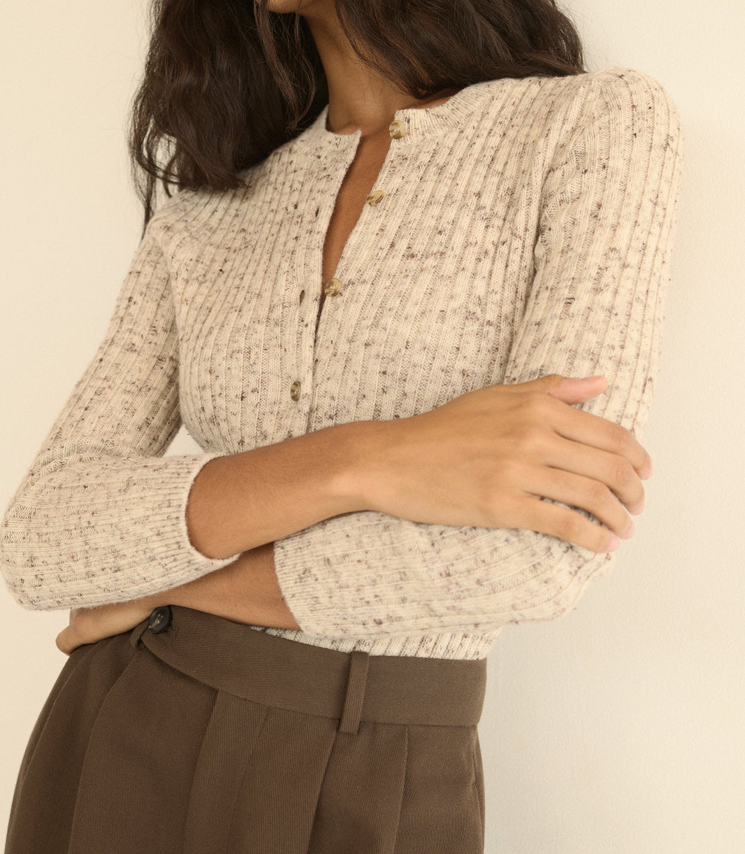 Danae Rib Cardigan in Sabbia Melange