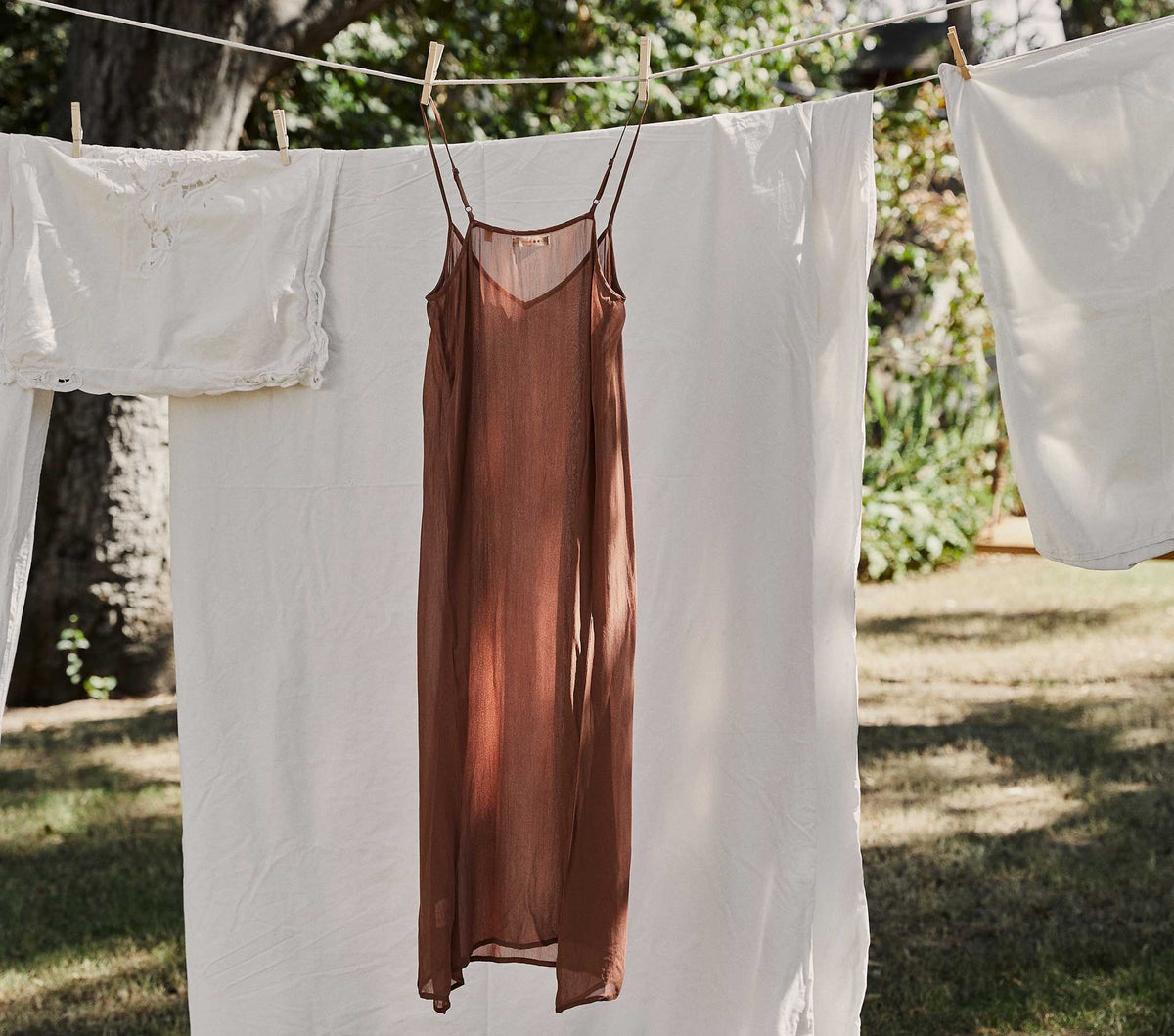 Long Deep V-Neck Slip in Carob