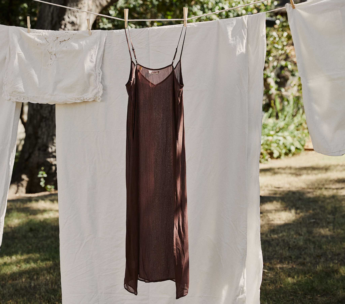 Long Deep V-Neck Slip in Umber