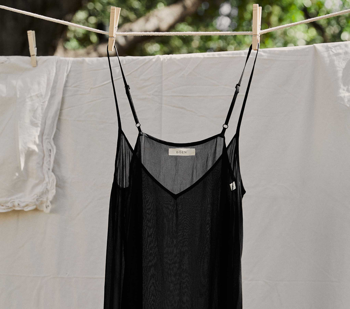 Long Deep V-Neck Slip in Black, view 2