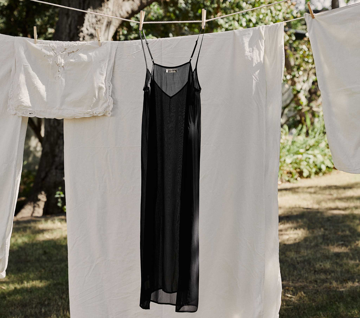 Long Deep V-Neck Slip in Black, view 3