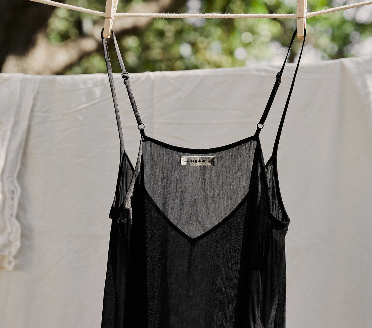 Long Deep V-Neck Slip in Black, view 4