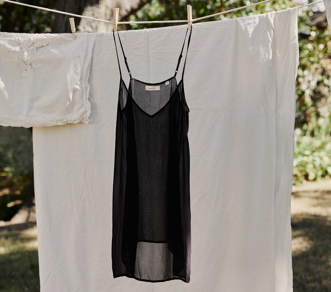 Short Deep V-Neck Slip in Black