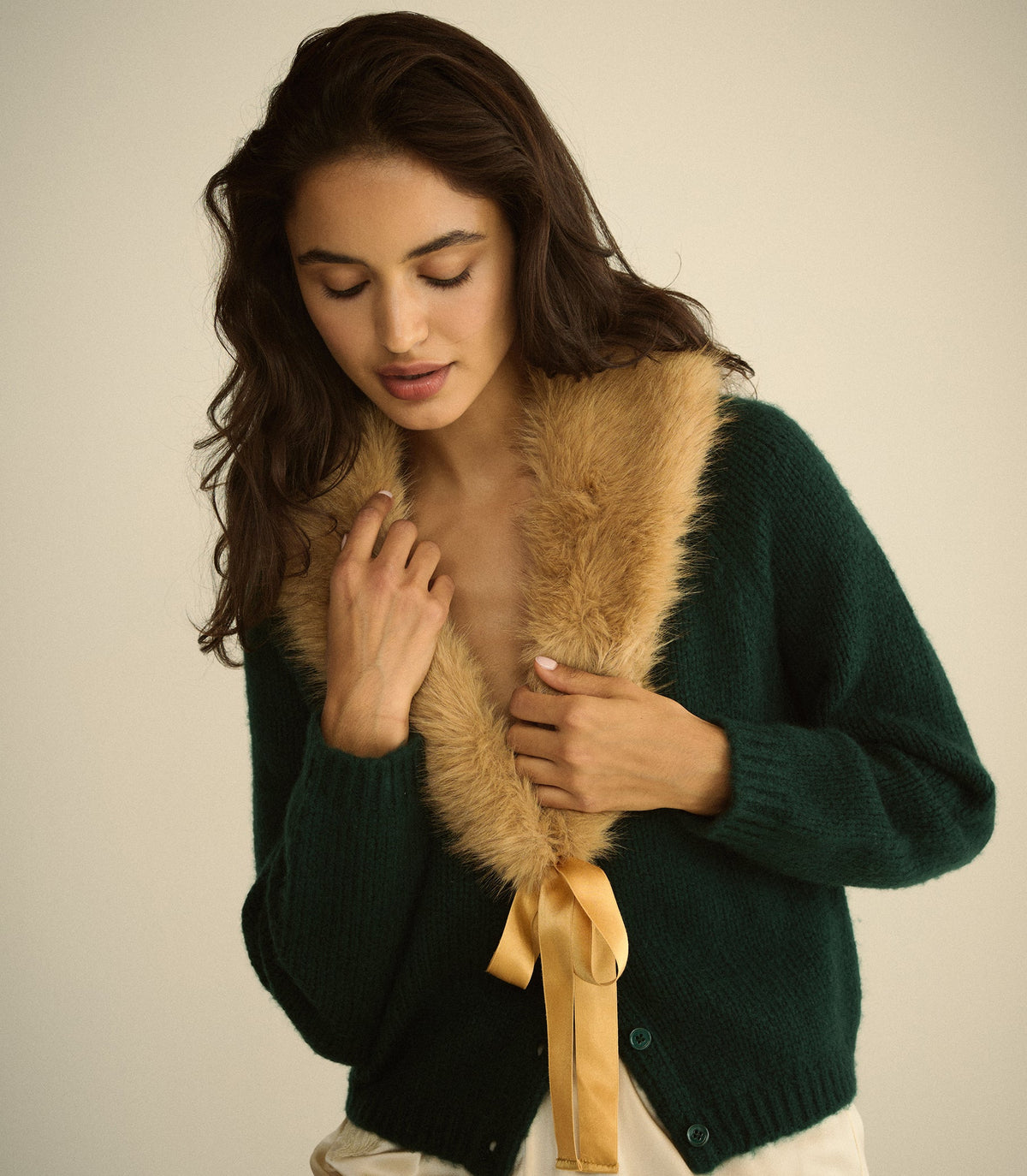 Elouane Collar in Honey Brown Faux Fur, view 2