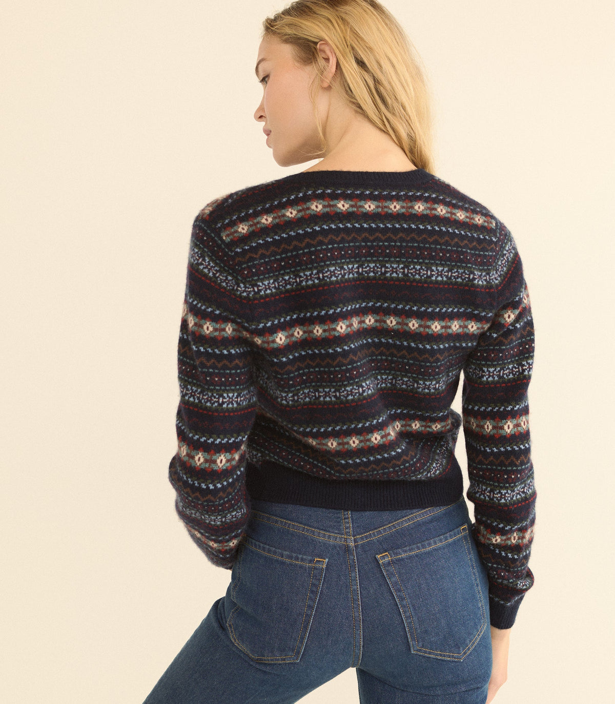 Faustine Cardigan in Navy Dashwood Fair Isle, view 2