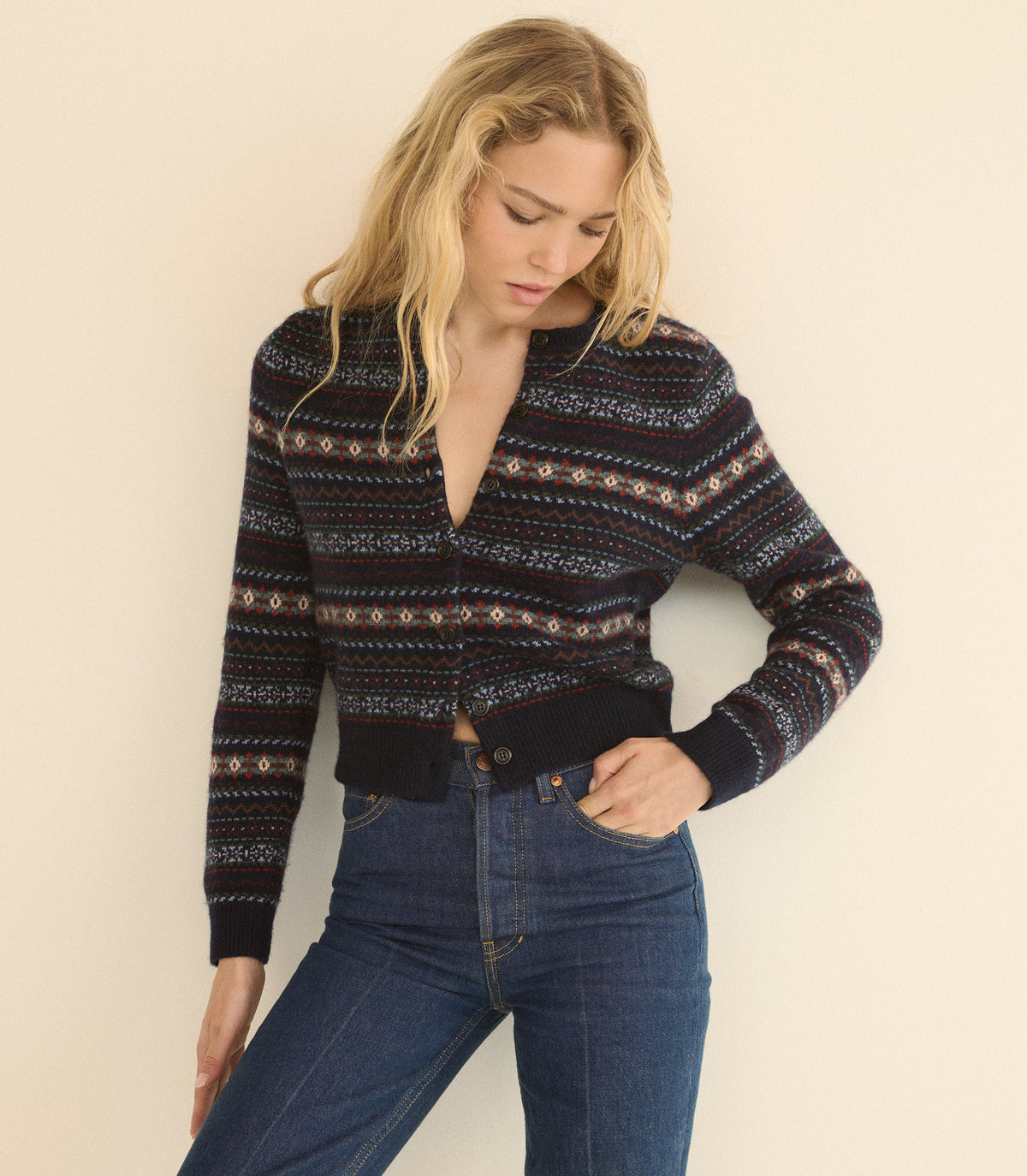 Faustine Cardigan in Navy Dashwood Fair Isle