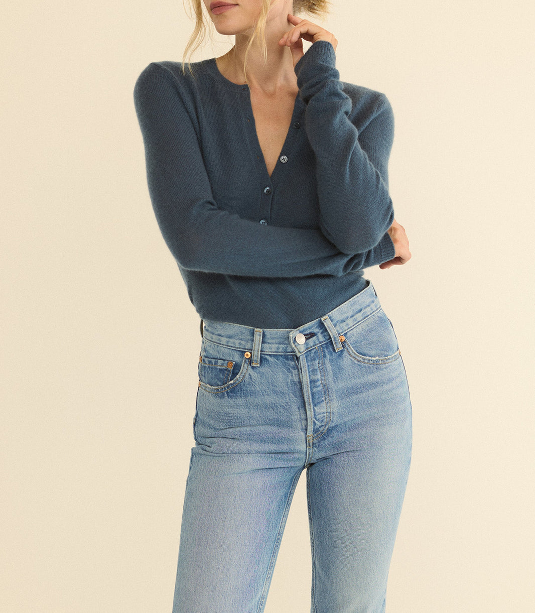 Heath Cashmere Henley in Blue Stone