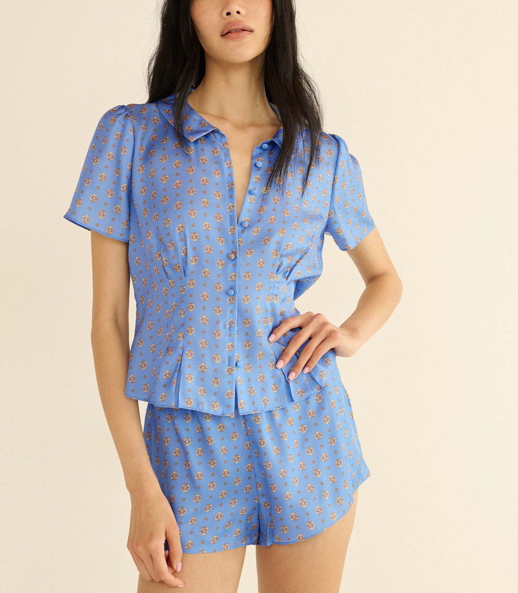 Helie Top in Periwinkle Cadiz Foulard