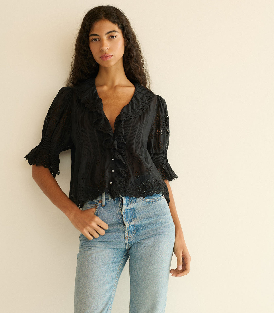 Henri Top in Black Eyelet