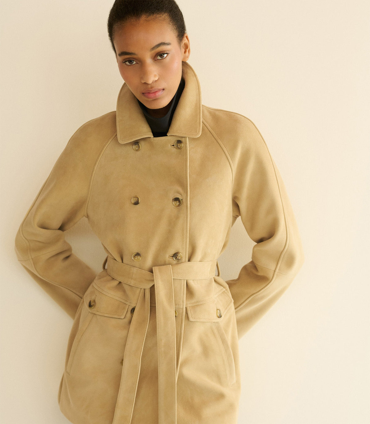 Hutton Suede Trench in Blonde, view 6
