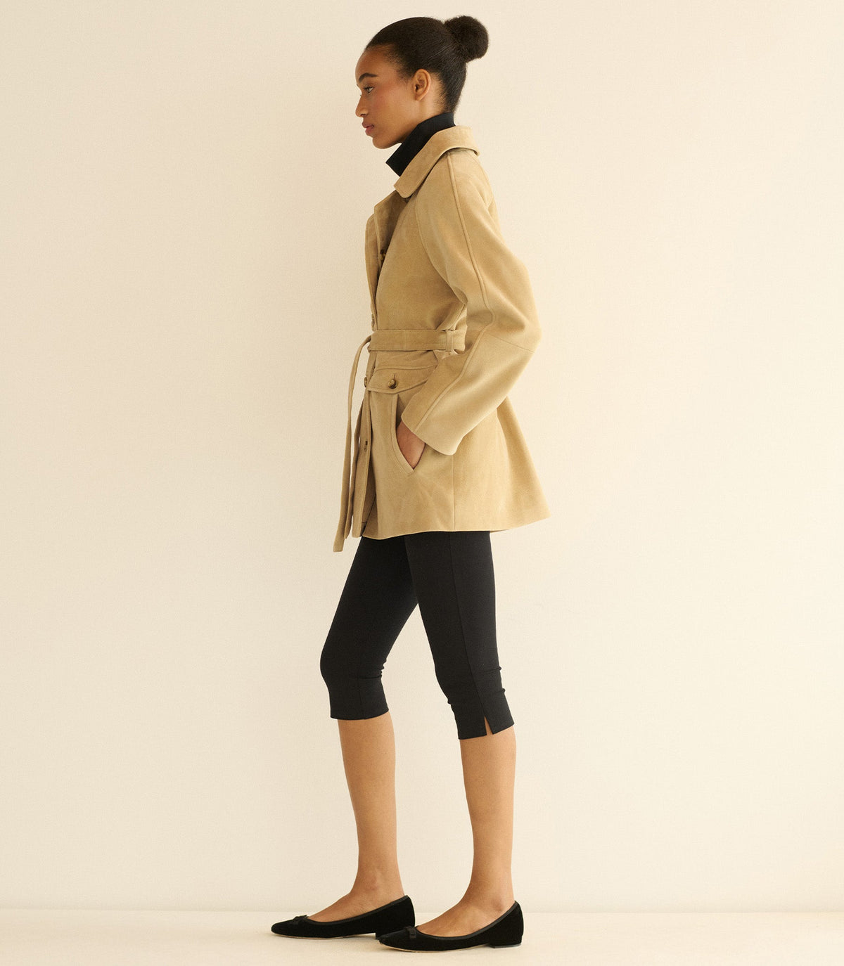 Hutton Suede Trench in Blonde, view 7