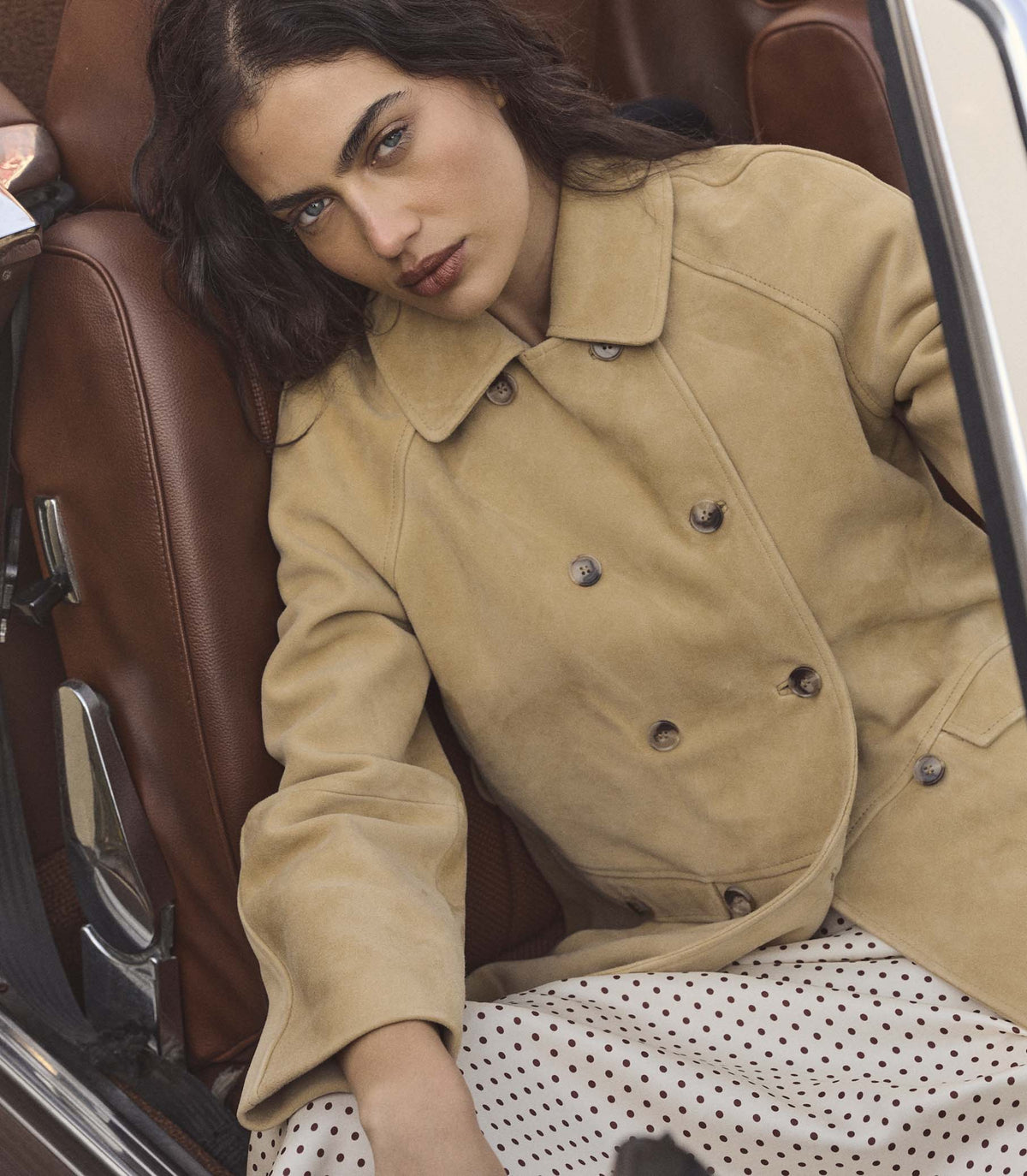 Hutton Suede Trench in Blonde, view 2