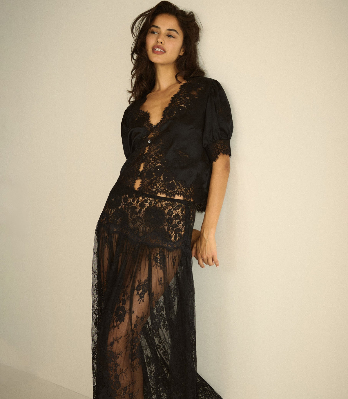 Idella Silk Satin Top in Black, view 2