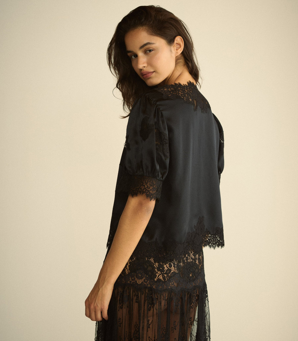 Idella Silk Satin Top in Black, view 5