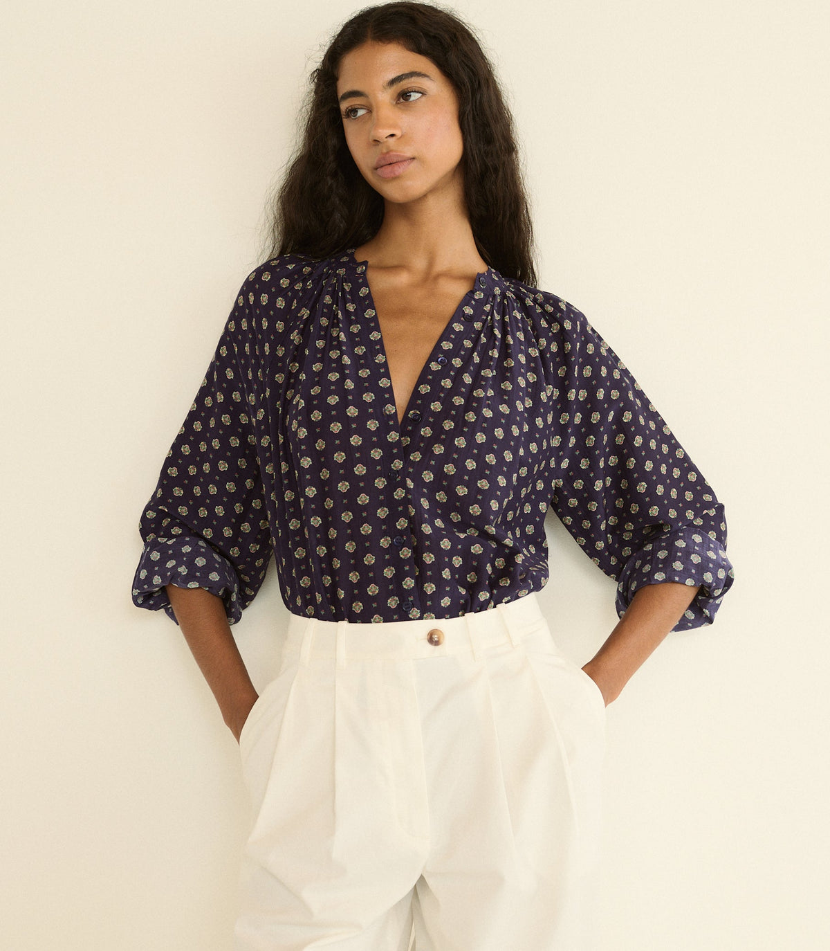Julienne Top in Navy Cadiz Foulard, view 2