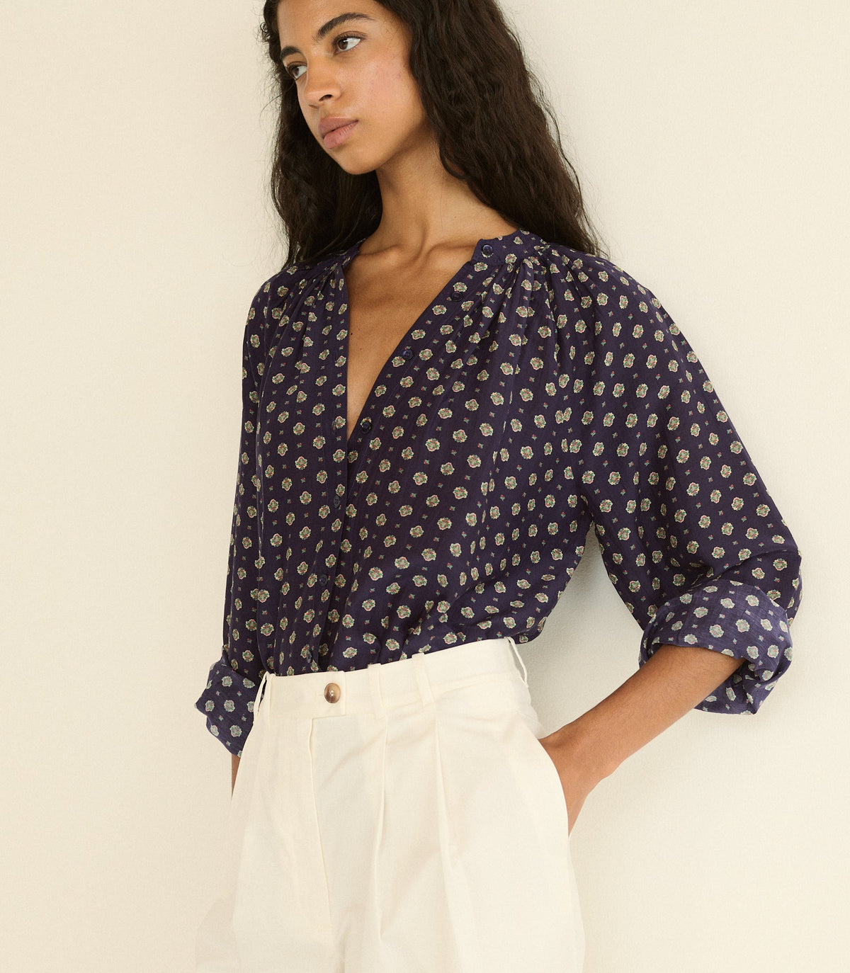 Julienne Top in Navy Cadiz Foulard