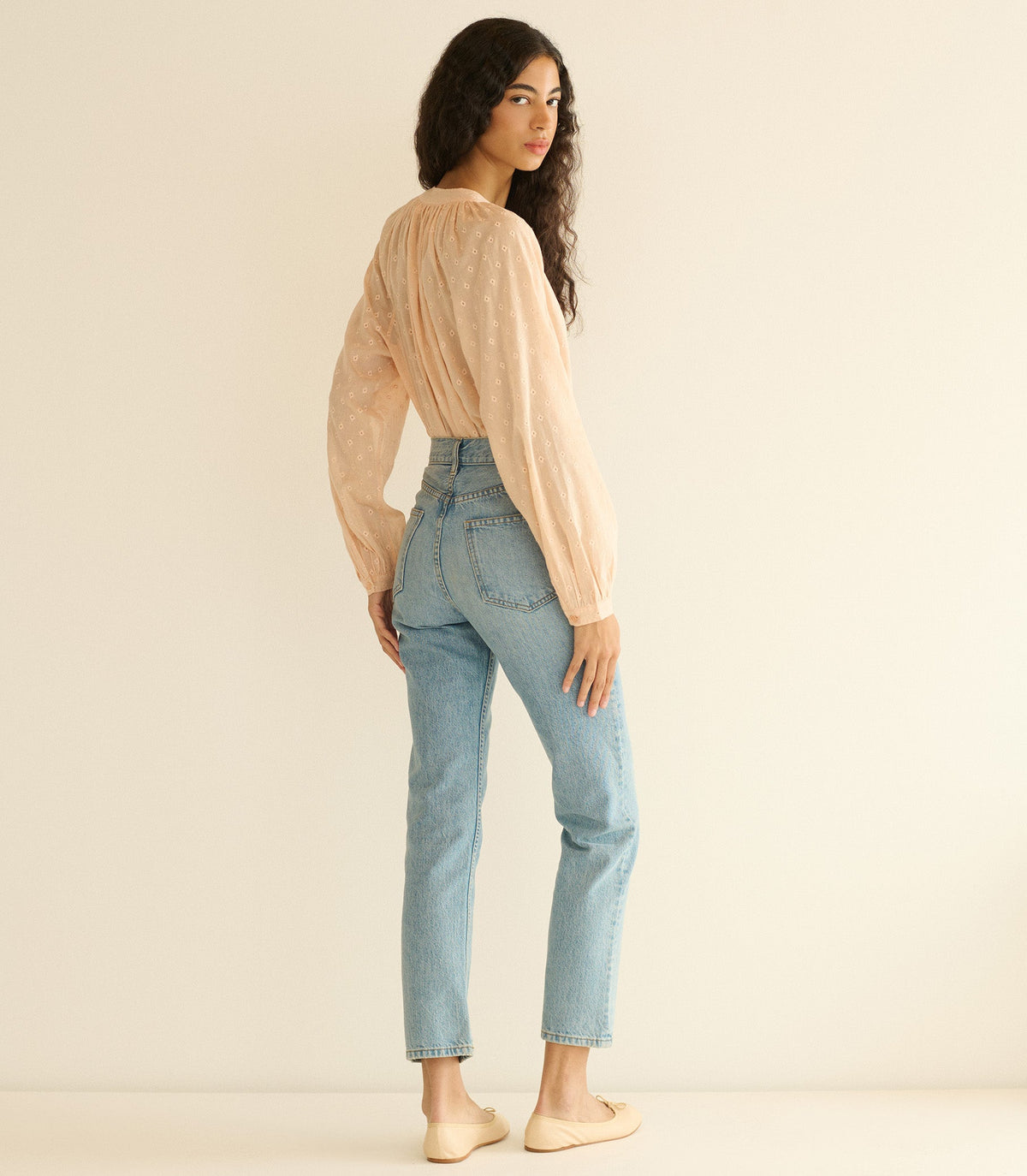 Julienne Top in Peach Sorbet Marseille Embroidery, view 4