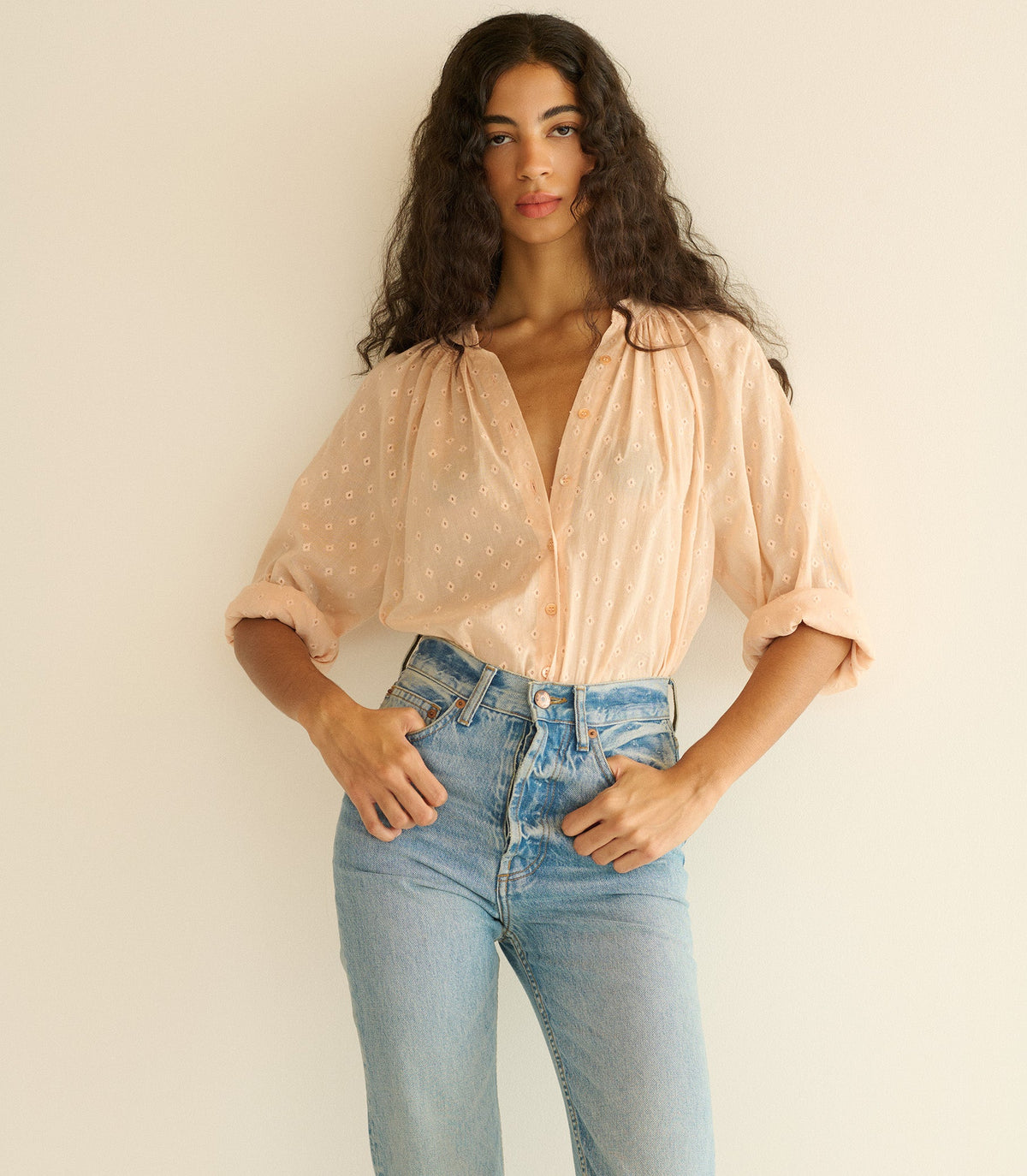 Julienne Top in Peach Sorbet Marseille Embroidery