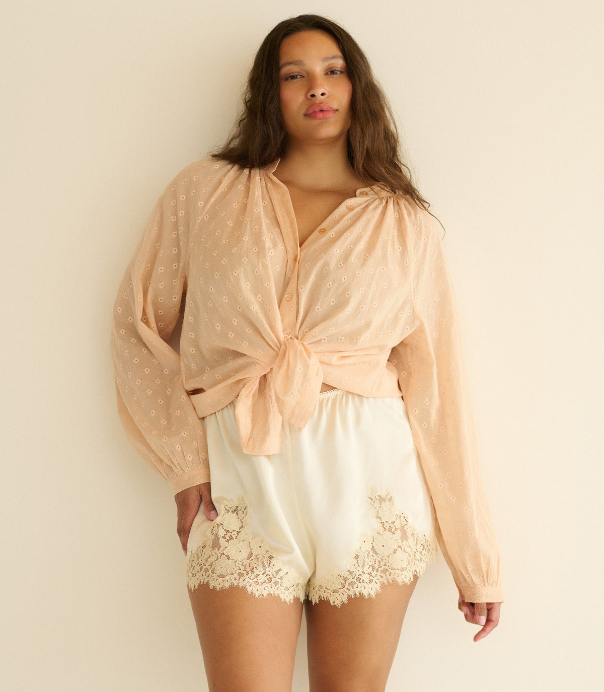 Julienne Top in Peach Sorbet Marseille Embroidery, view 5