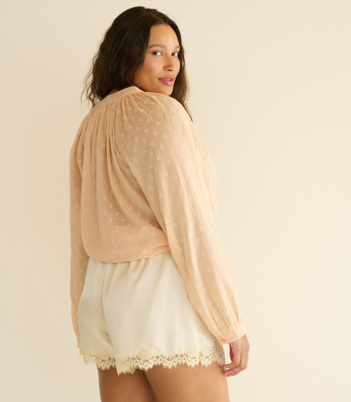 Julienne Top in Peach Sorbet Marseille Embroidery, view 7