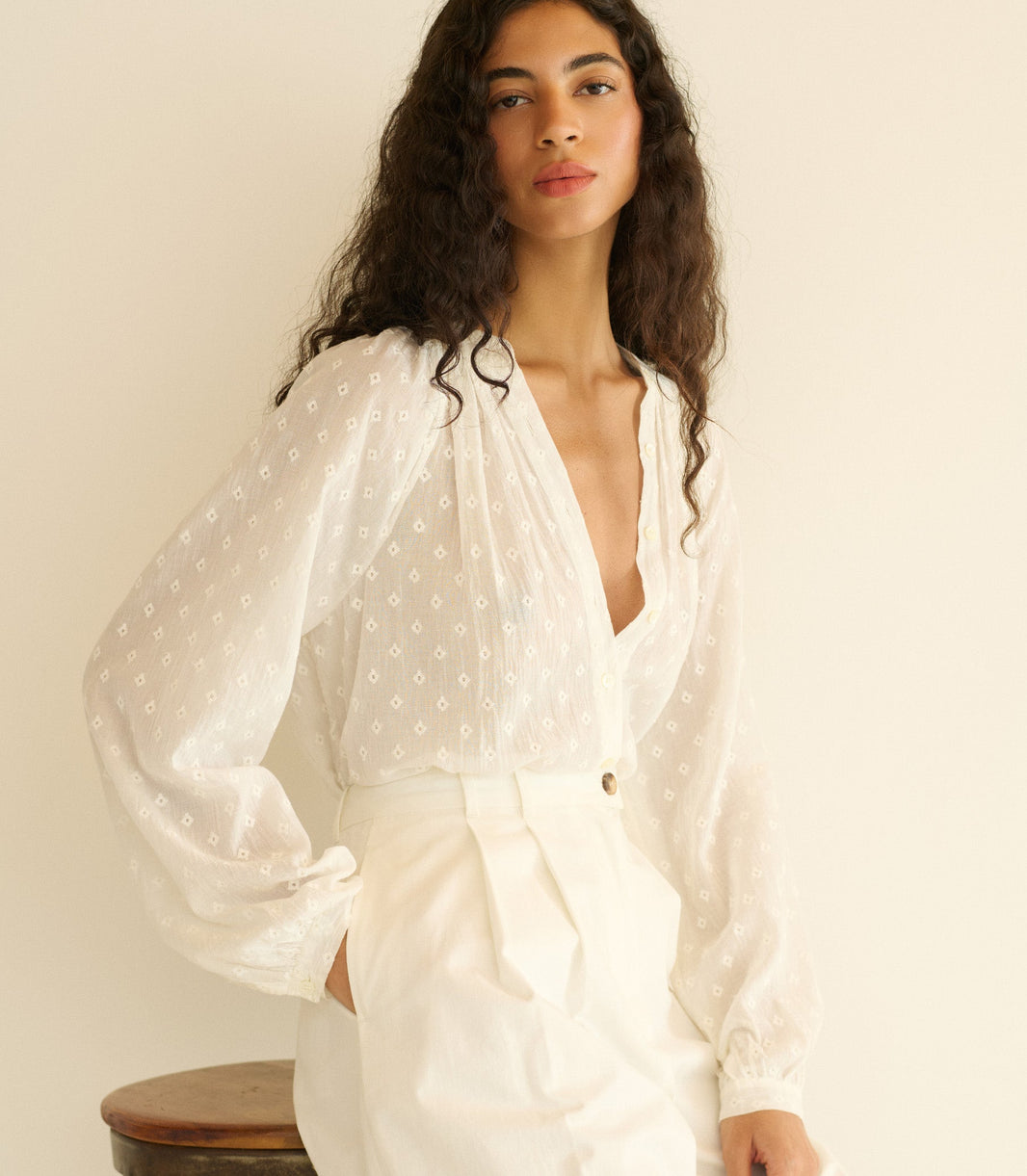 Julienne Top in Salt Marseille Embroidery