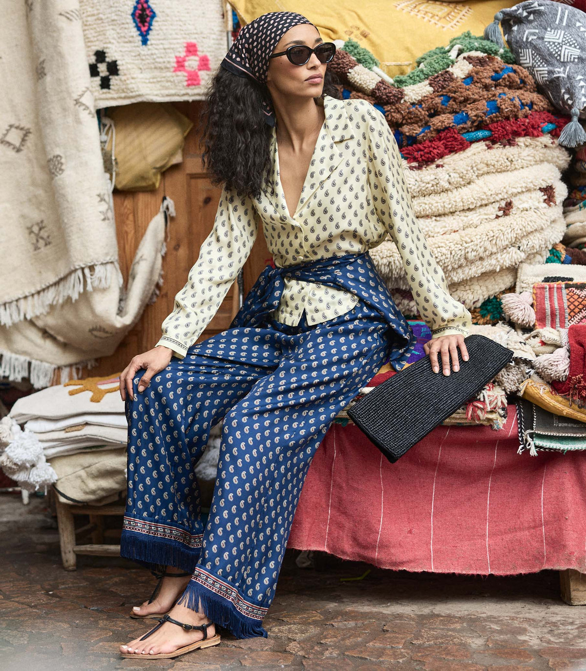 Lavon Fringe Pant in Bleu Taormina Paisley, view 3