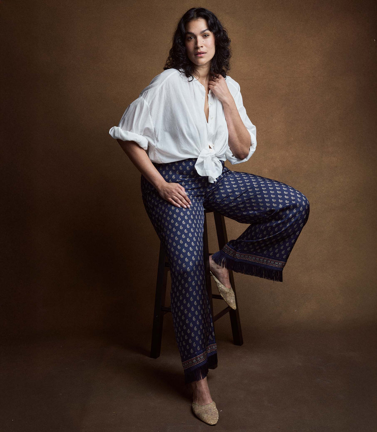 Lavon Fringe Pant in Bleu Taormina Paisley, view 9