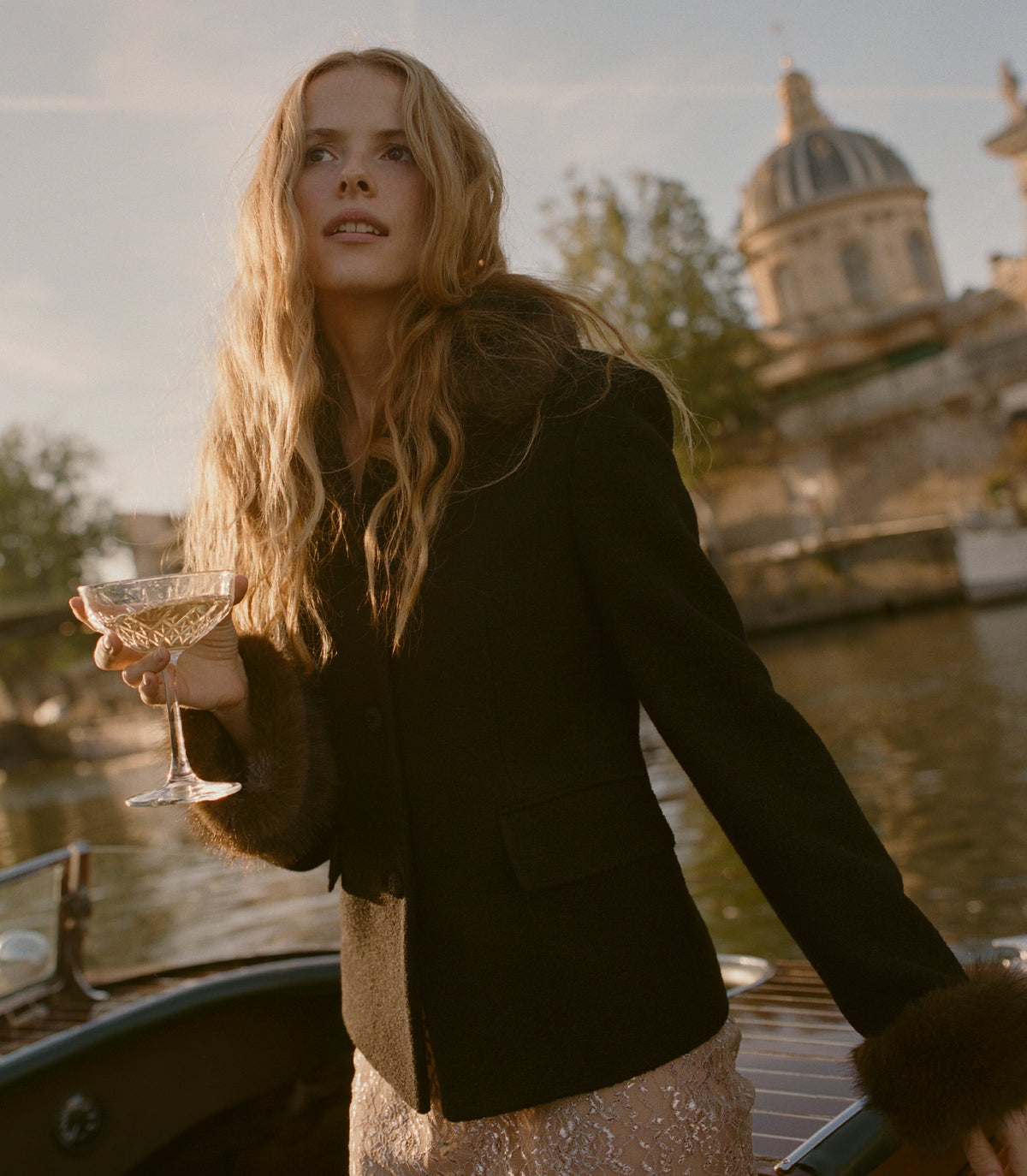 Lennon Fur Jacket in Black, view 2