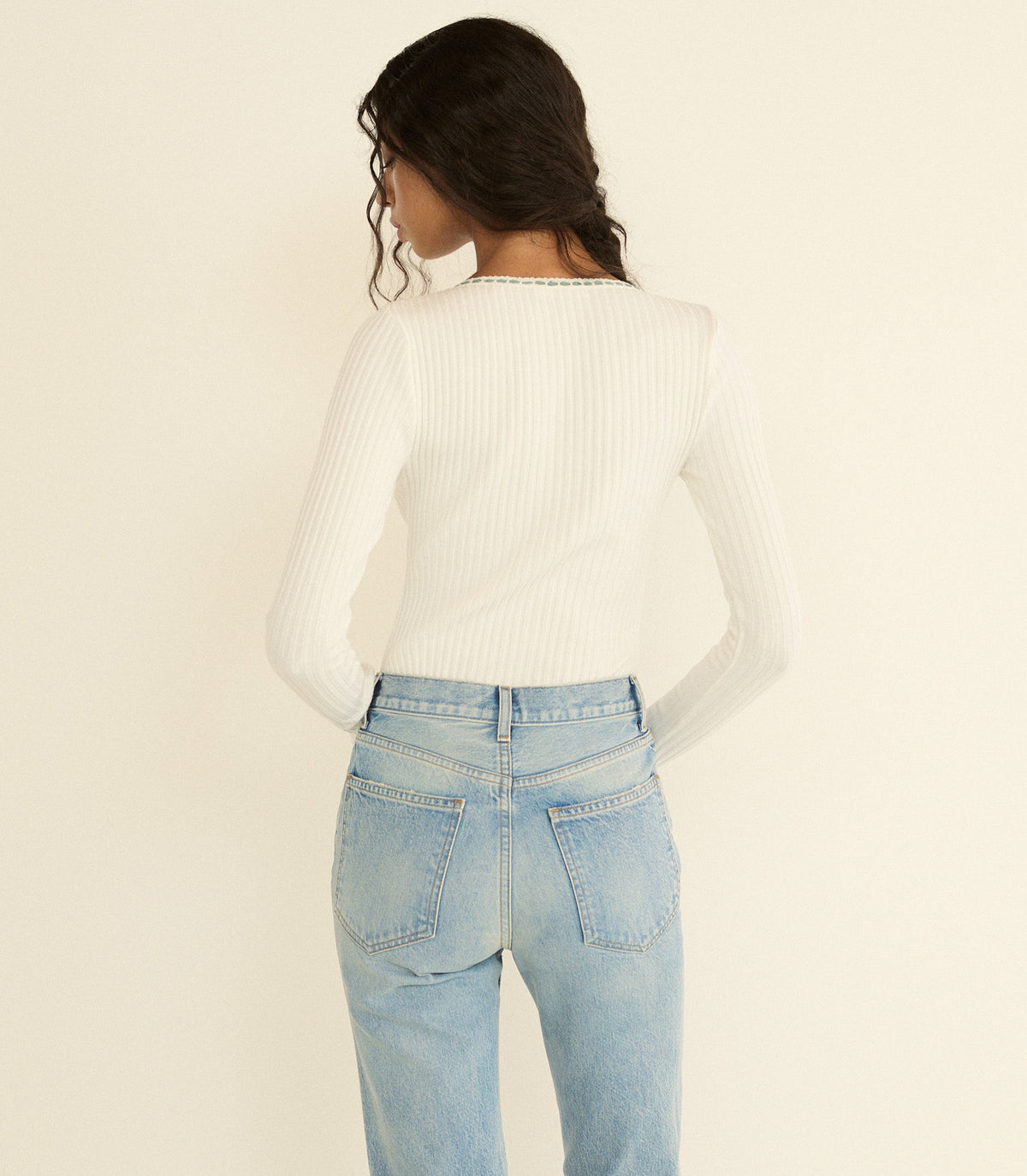 Lidie Tee in Salt with Cloud Blue Ribbon, view 6