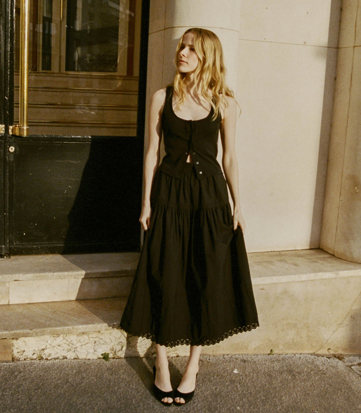 Lois Tank in Black Quelle Jolie Pointelle, view 4