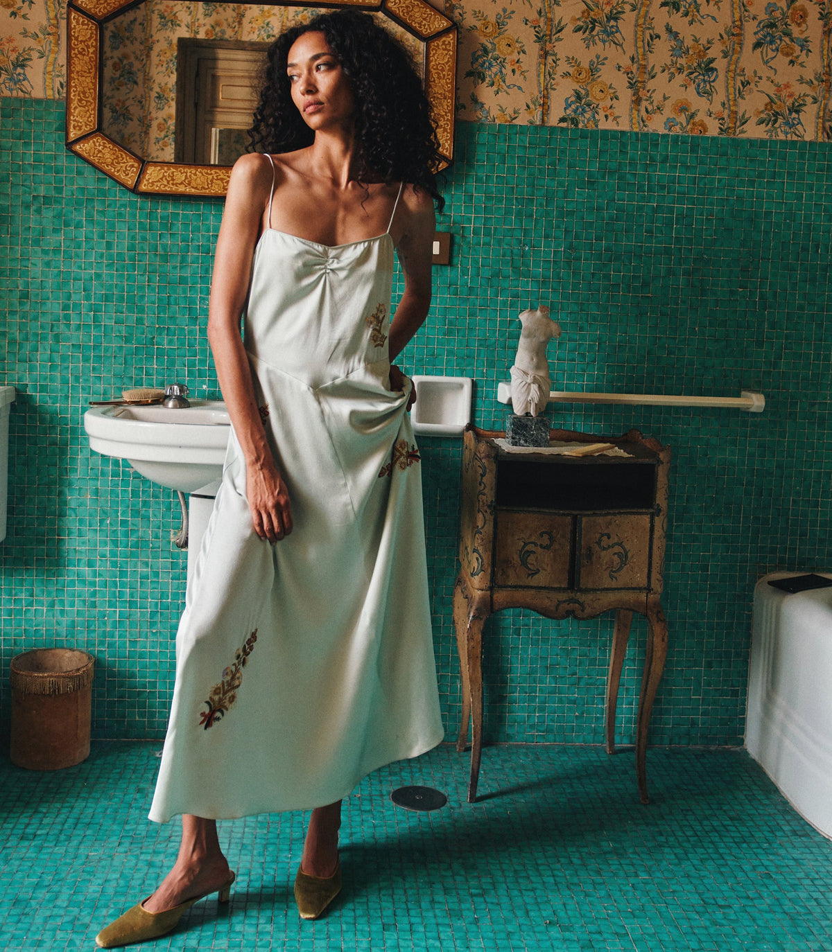 Lorraine Dress in Eucalyptus, view 3