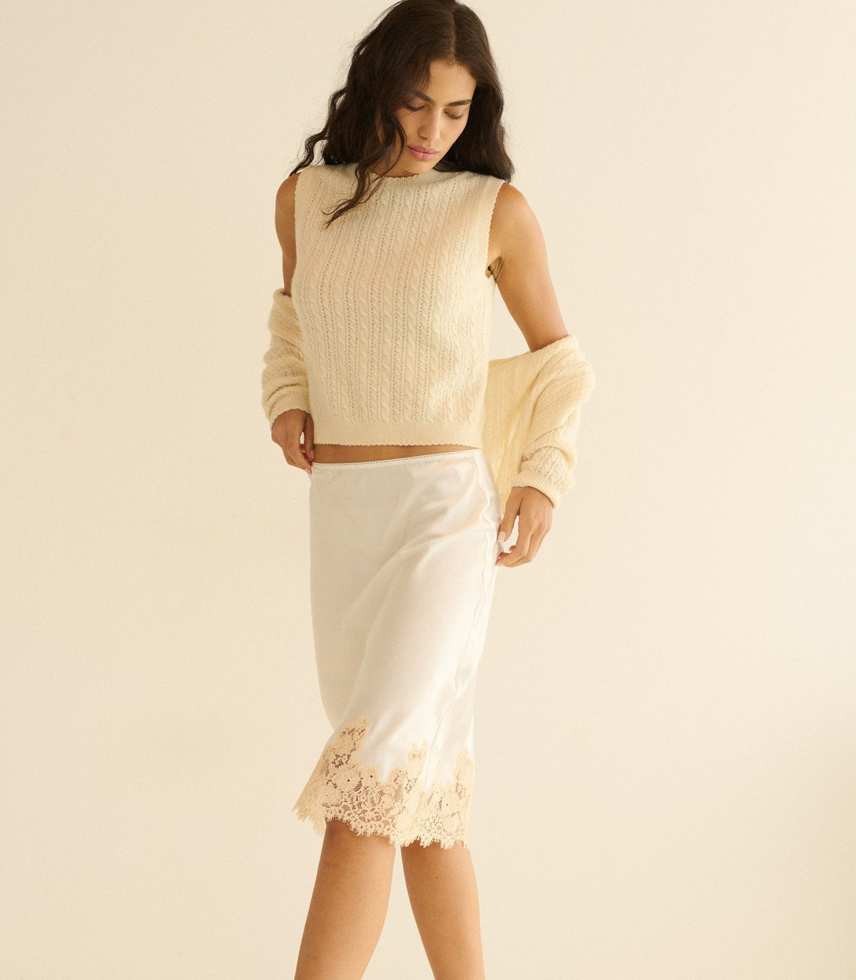 Louden Cashmere Cable Top in Dogwood, view 2