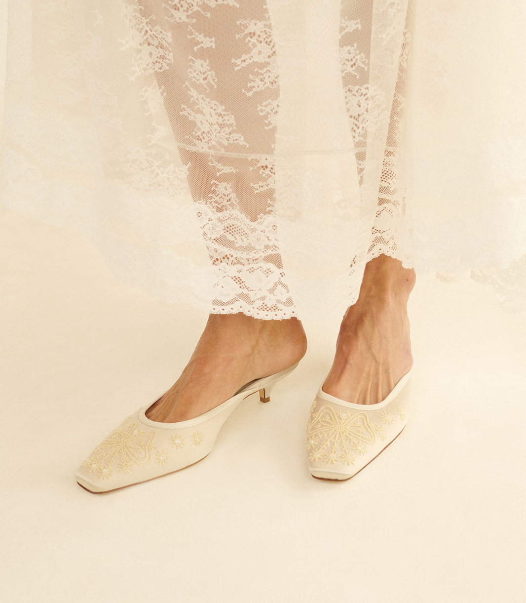 Malin Mule in Embellished Eggshell Satin
