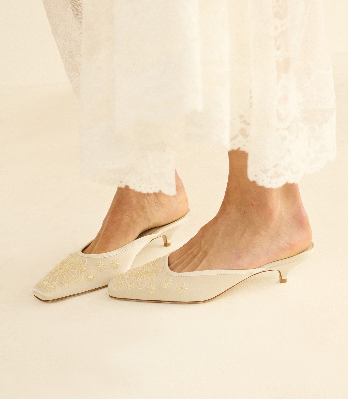 Malin Mule in Embellished Eggshell Satin, view 2
