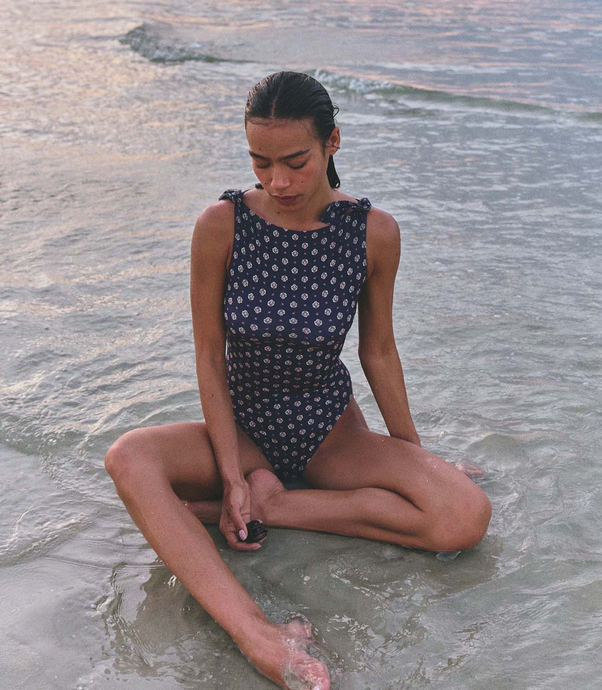 Malta Maillot in Navy Cadiz Foulard, view 2