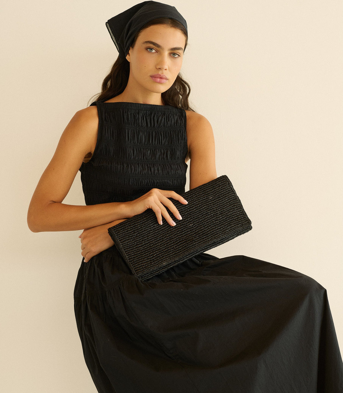 Muriel Clutch in Black Raffia, view 2