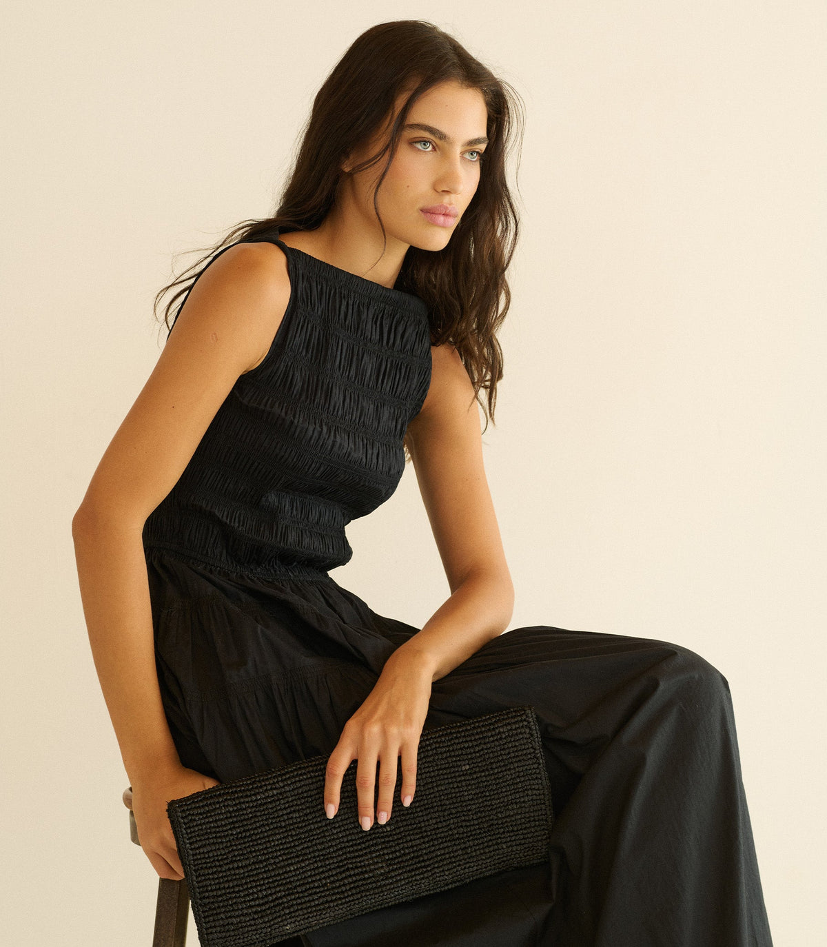 Muriel Clutch in Black Raffia, view 3