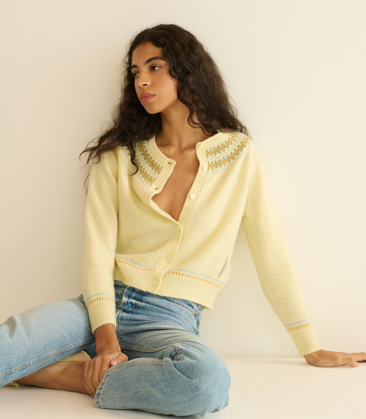Olympe Cardigan in Gateau Annecy Fair Isle
